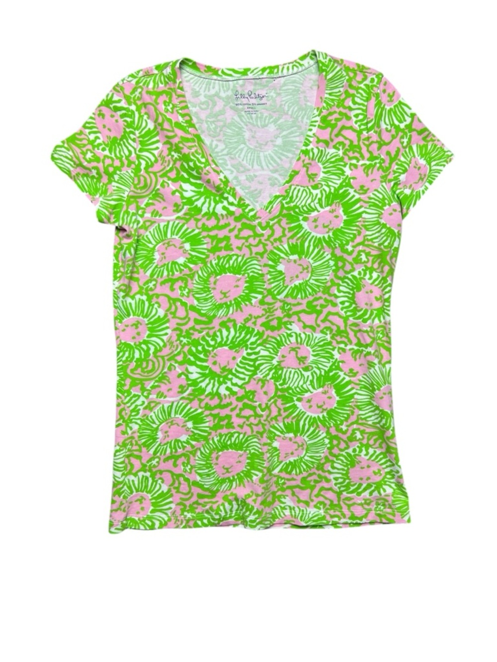 Lilly Pulitzer Sunnyside Lion V Neck Top Size Small Preppy Vacation